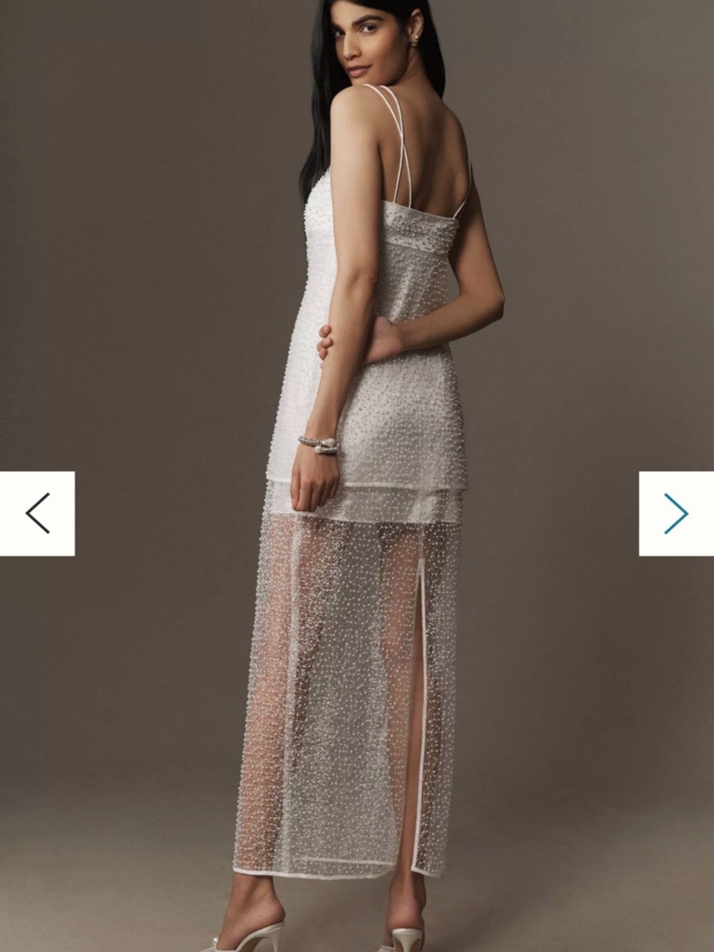 BHLDN White Pearl-Embellished Sheer Overlay Slip Dress - Picture 4 of 12